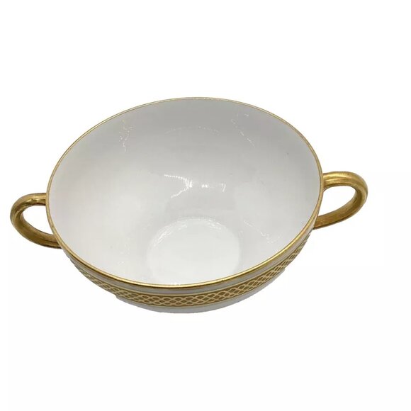 2 Limoges France W.G. & Co. Footed Bouillion Soup Cups Gold Bands Pattern GUE119 - Picture 4 of 11
